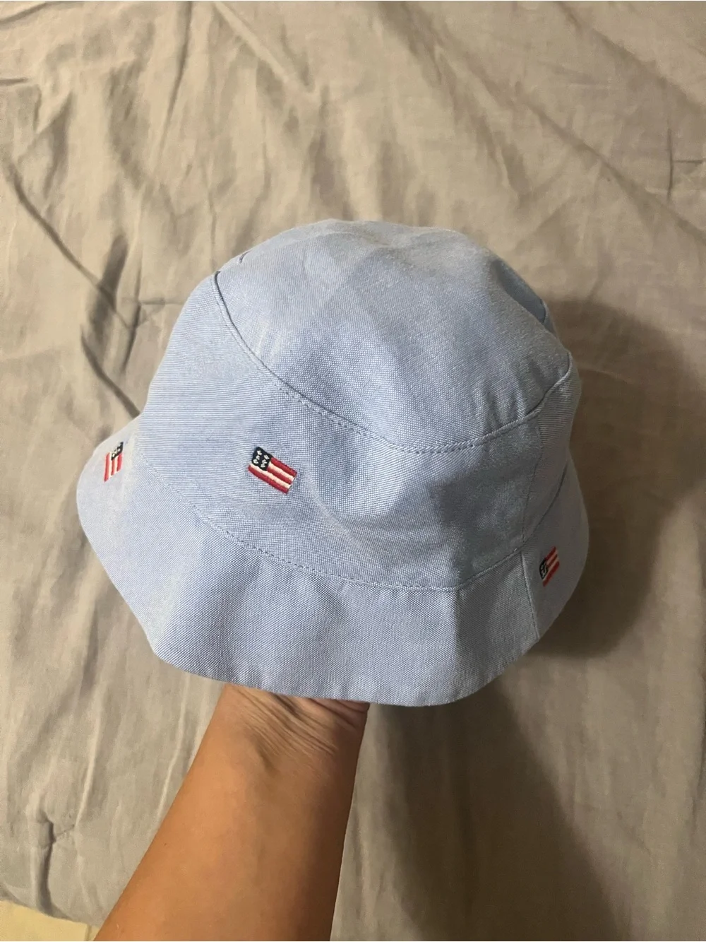 Janie and Jack Embroidered American Flag Heather Blue Bucket Sun Hat